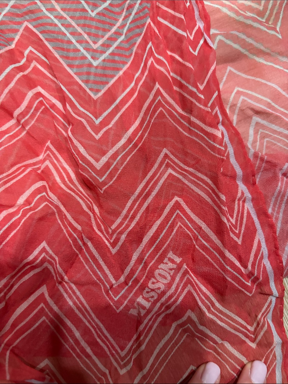 Missoni Coral and White Zigzag Logo Scarf